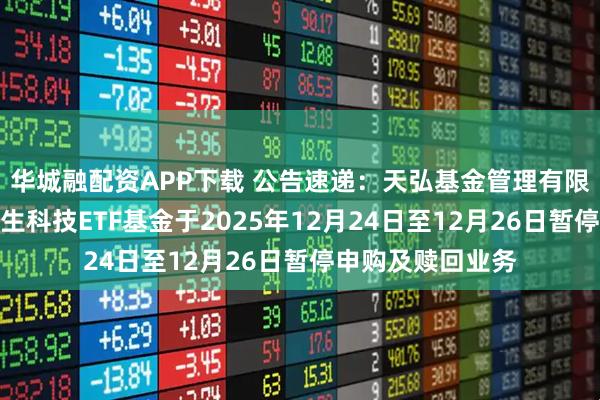 华城融配资APP下载 公告速递:天弘基金管理有限公司关于天弘恒生科技ETF基金于2025年12月24日至12月26日暂停申购及赎回业务